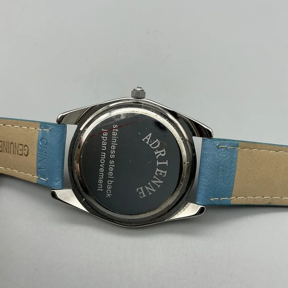 Adrienne Womens Watch 40mm Multicolor Gem Dial Silver Tone Leather New Battery